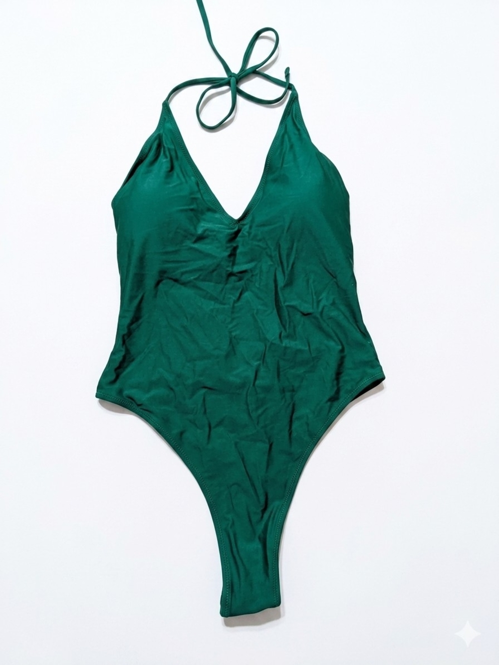 Unbranded Green One Piece Swimsuit M Halter High Cut Cheeky Monokini Padded NWOT